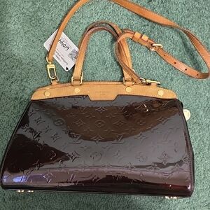 Louis Vuitton Vernis Burgundy/Wine Patent Satchel with Tan Trim